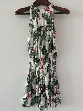 Mustard Seed White Halter Jumper with Green Leaf & Red Floral Print